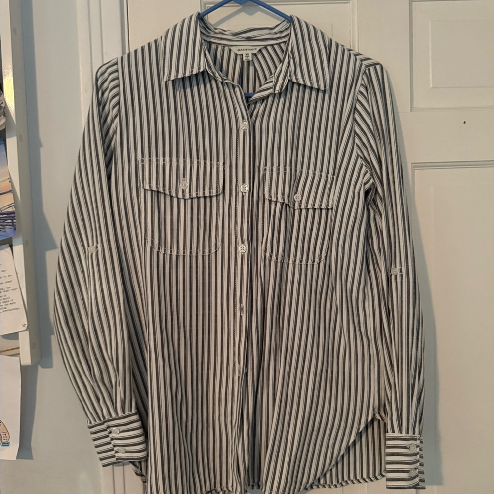 Classic Women’s Grey and White Button-Up Shirt